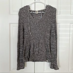 (S) Roxy Long Gray Cable Knit Hoodie Sweater